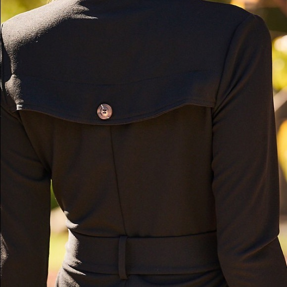 Main Strip Black Belted Military Tie Waist Zipper Jacket Dress LBD Black - Picture 5 of 8